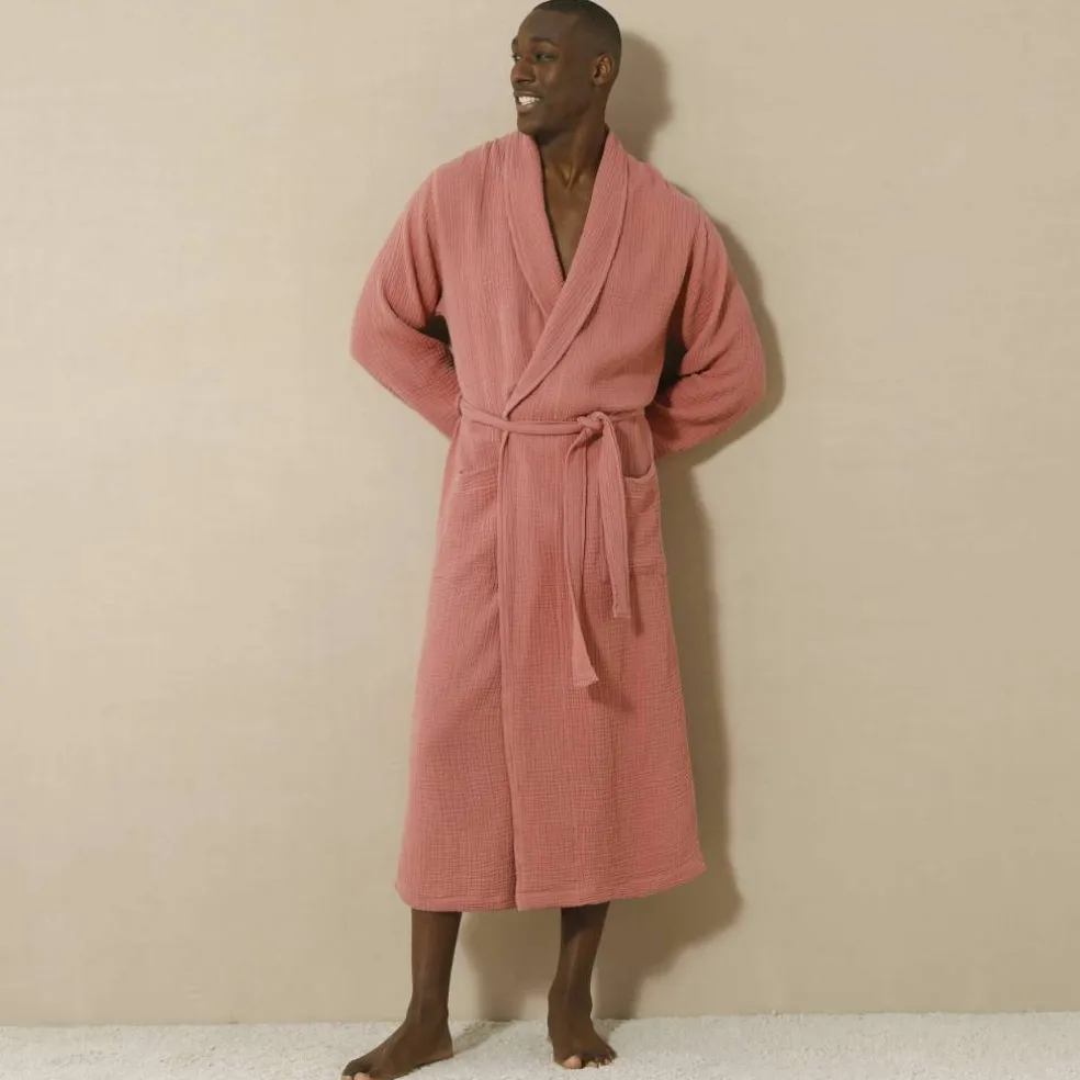 Peignoir de bain mixte col châle - triple gaze de coton