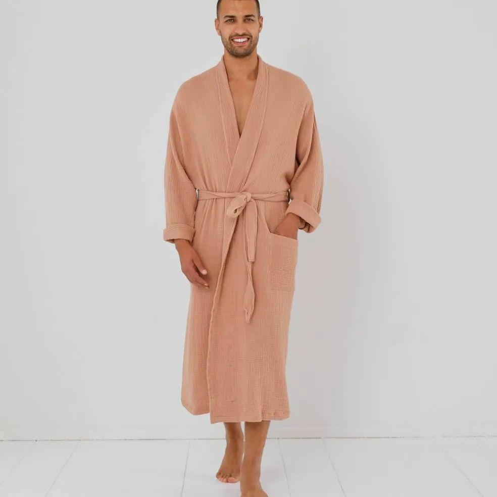 Peignoir de bain mixte col châle - triple gaze de coton