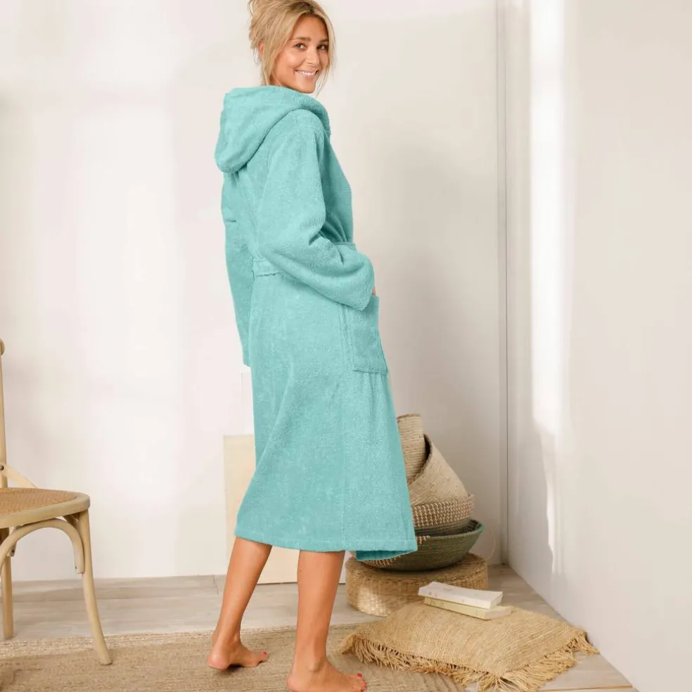 Peignoir mixte adulte col capuche - éponge bouclette 380 g/m²