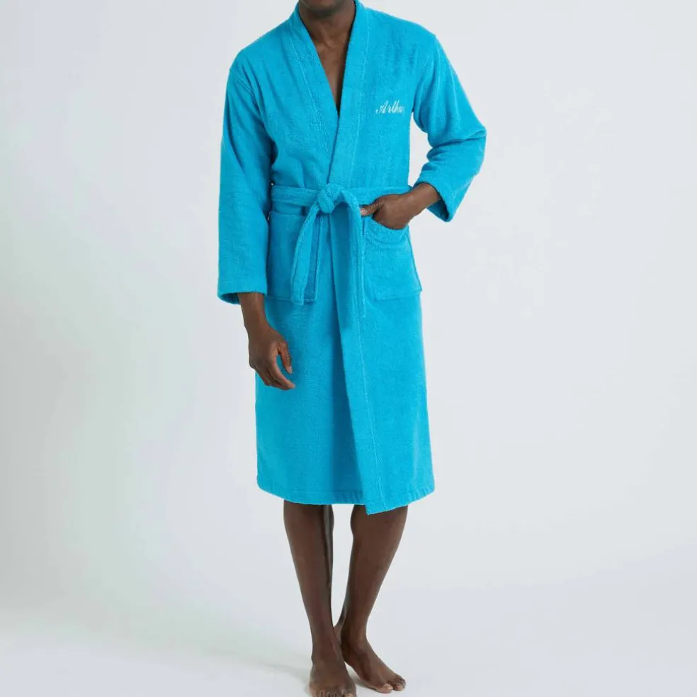 Peignoir mixte adulte uni coton éponge bouclette col kimono personnalisable
