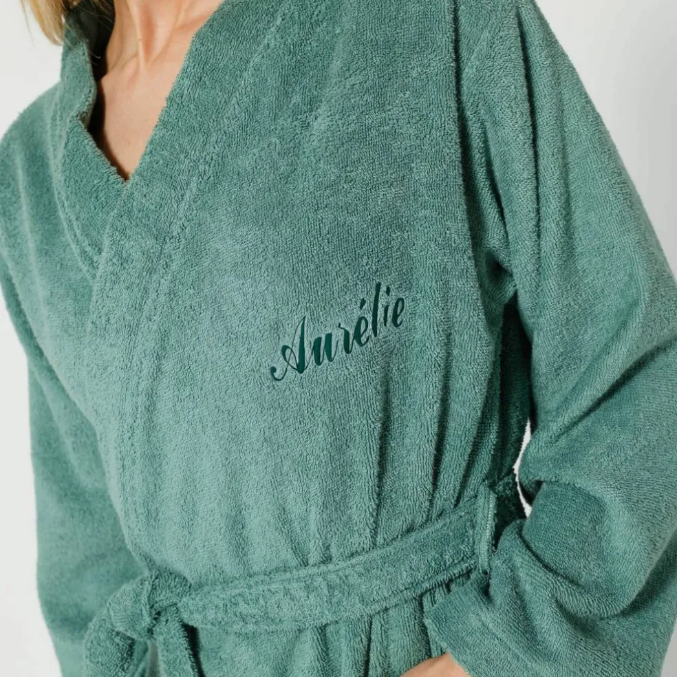 Peignoir mixte adulte uni coton éponge bouclette col kimono personnalisable