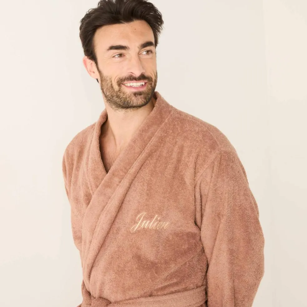 Peignoir mixte adulte uni coton éponge bouclette col kimono personnalisable