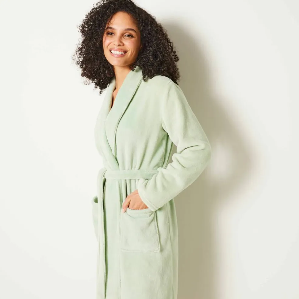 Peignoir polaire toucher peluche manches longues, longueur 115 cm