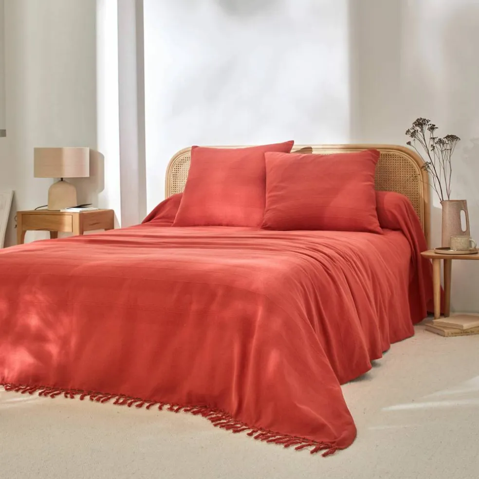 Plaid ou jeté uni coton tissage artisanal