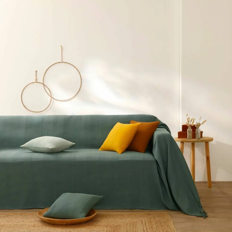 Plaid ou jeté uni coton tissage artisanal