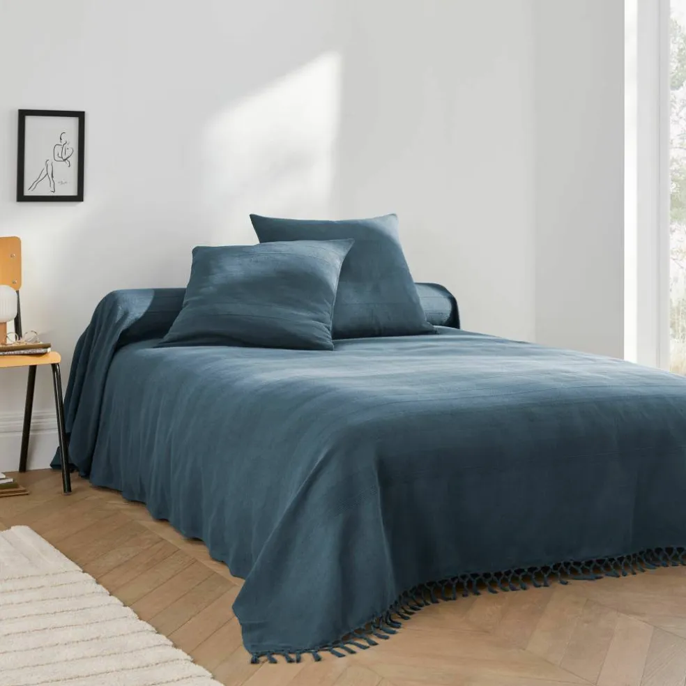 Plaid ou jeté uni coton tissage artisanal