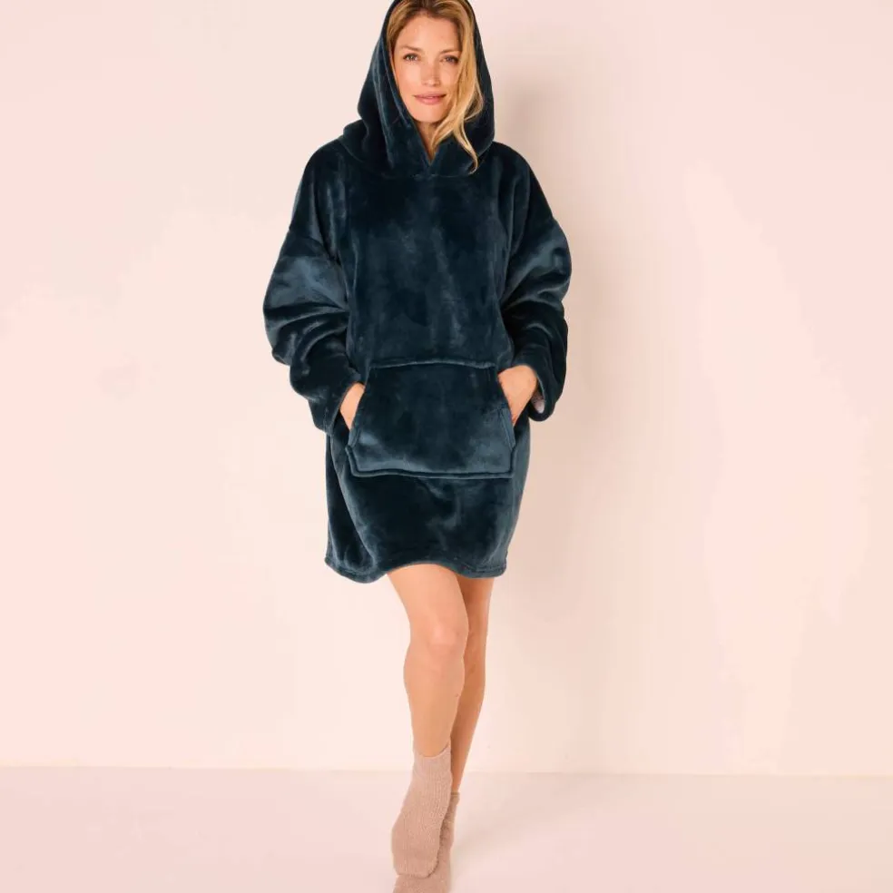 Plaid-sweat polaire à capuche doublé sherpa