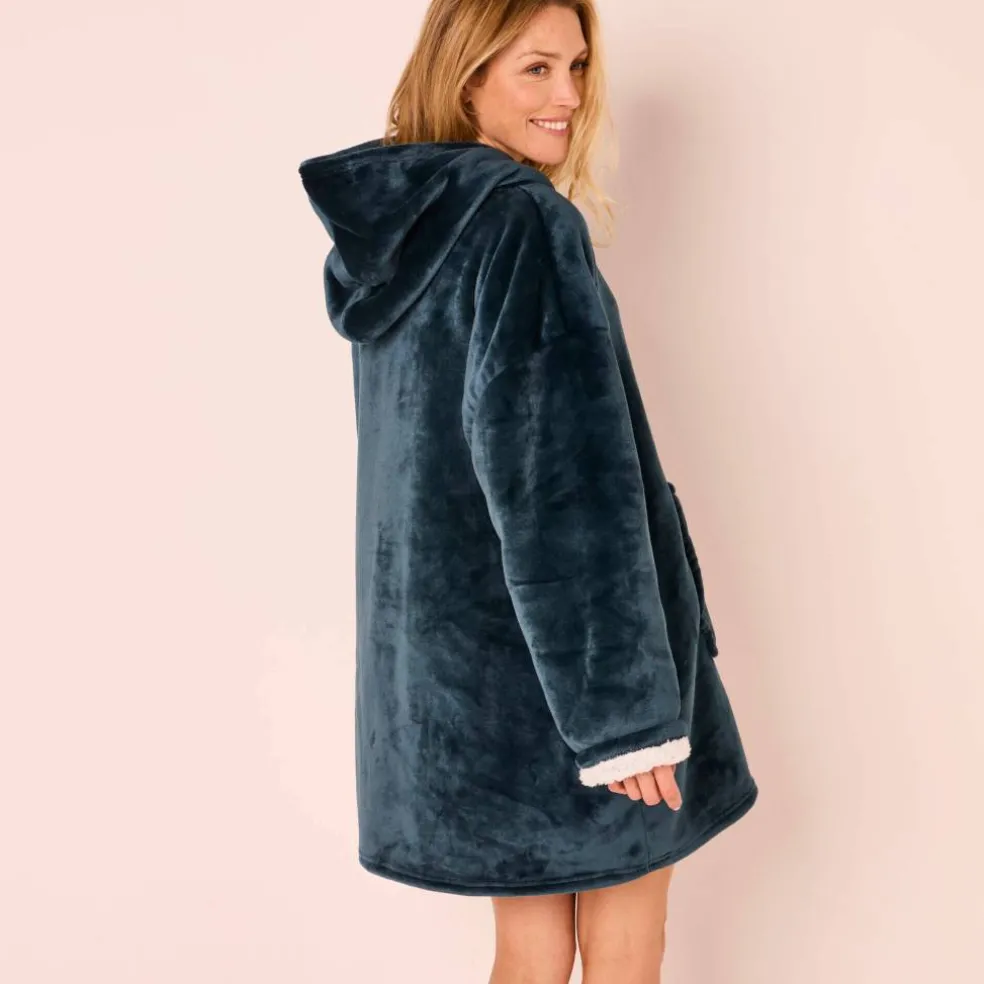 Plaid-sweat polaire à capuche doublé sherpa