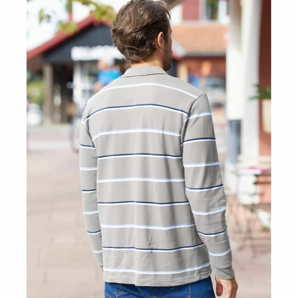 Polo rayé maille piquée chinée manches longues