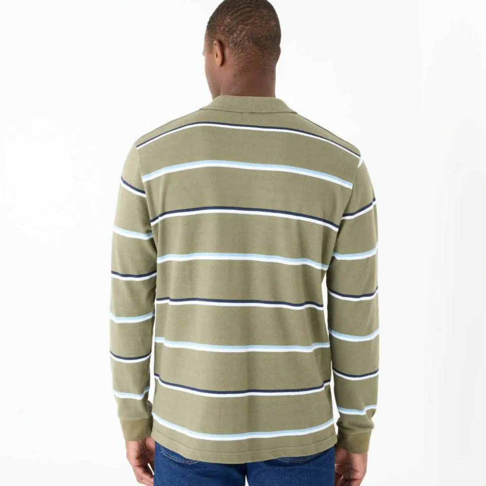 Polo rayé maille piquée chinée manches longues