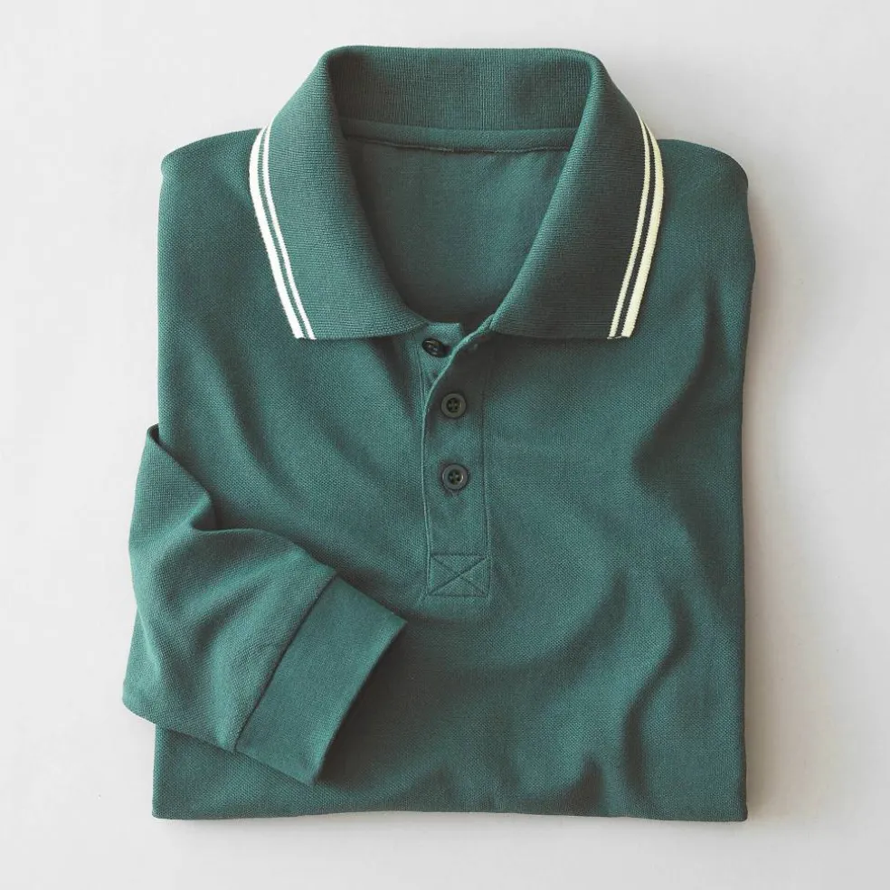 Polo uni maille piquée manches longues