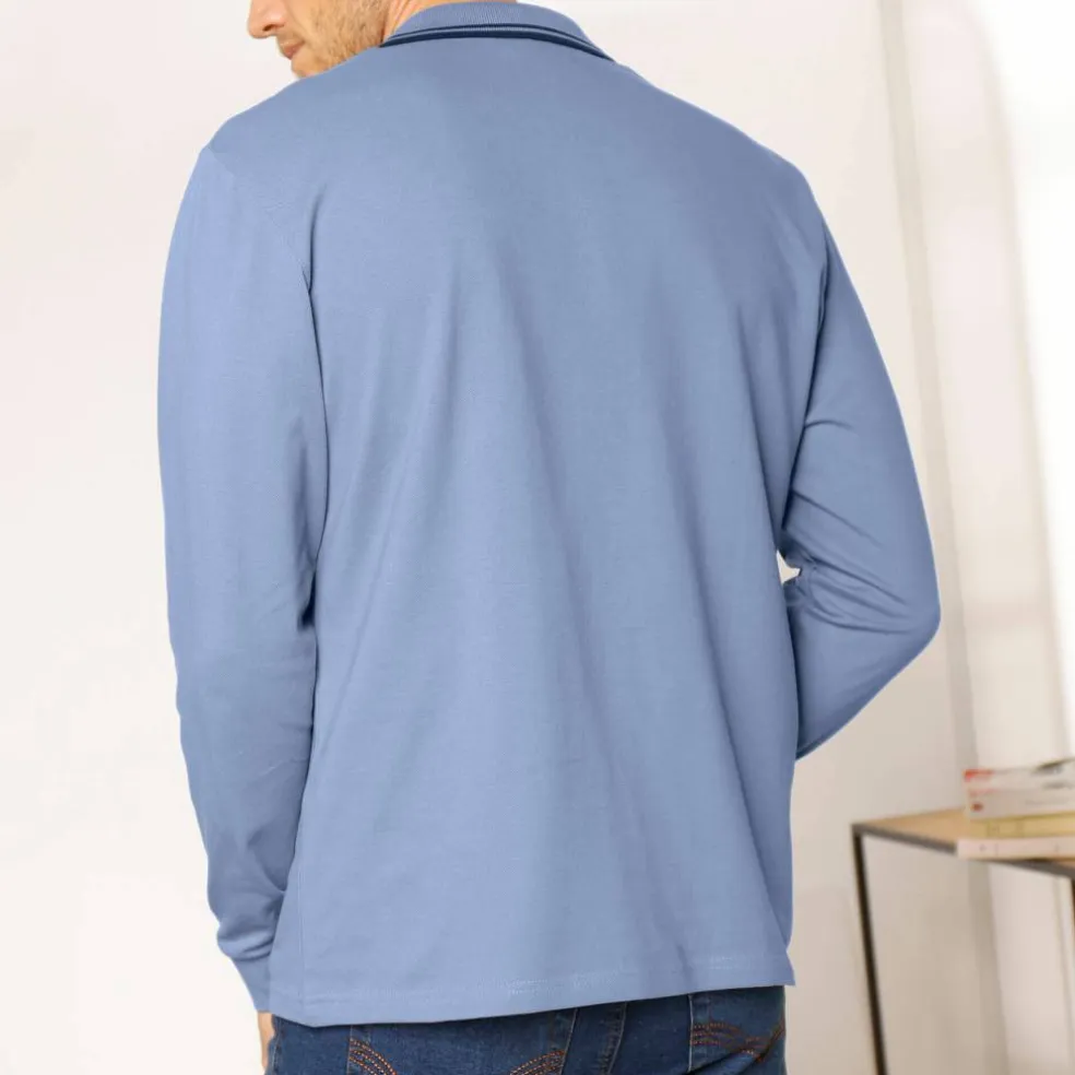 Polo uni maille piquée manches longues