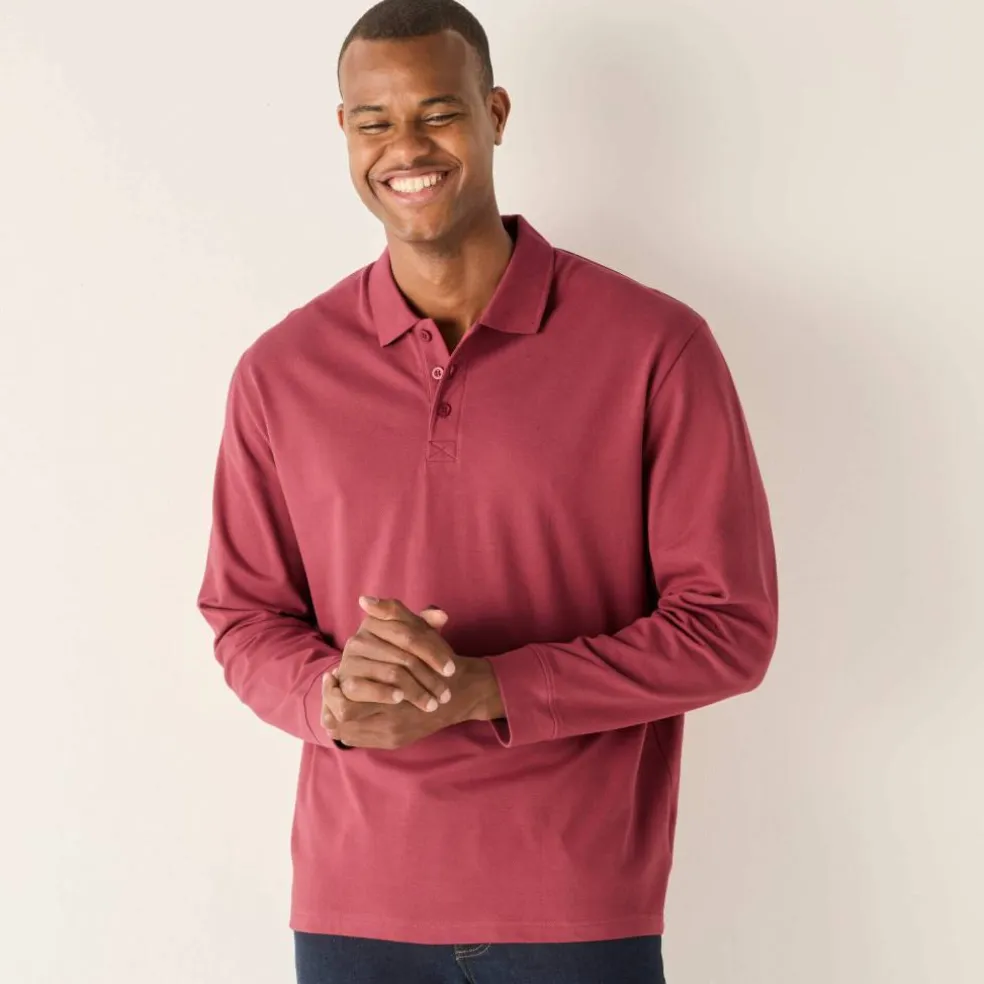 Polo uni maille piquée manches longues