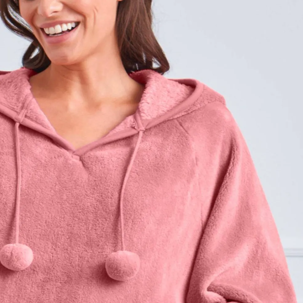 Poncho à capuche, maille polaire toucher peluche
