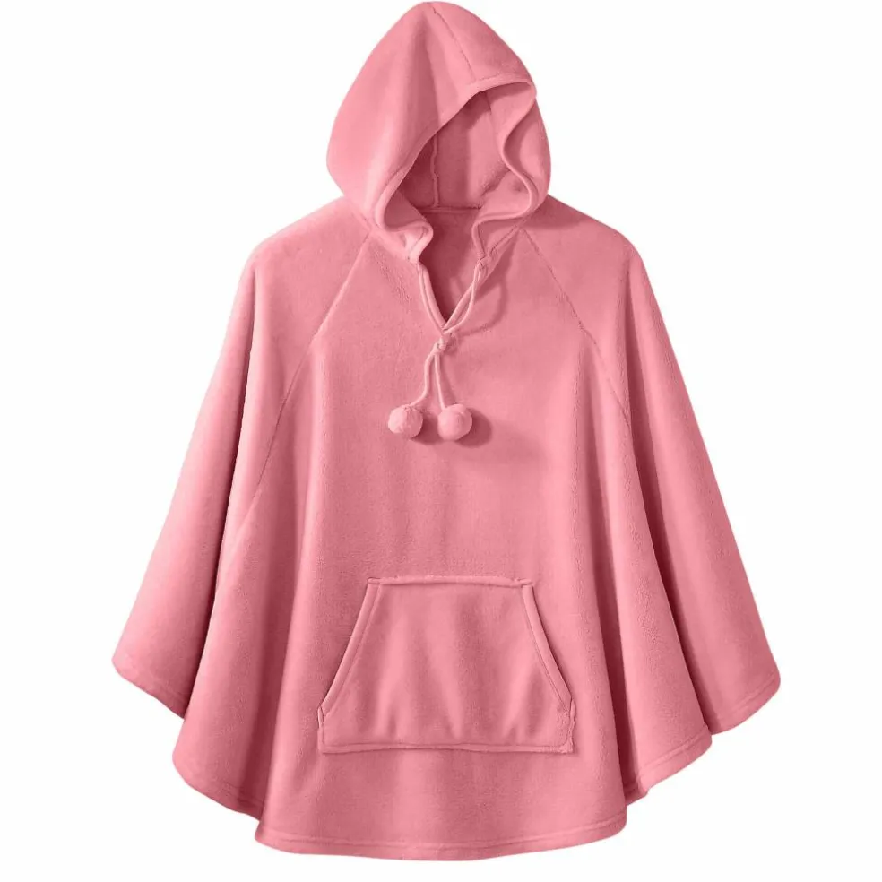 Poncho à capuche, maille polaire toucher peluche