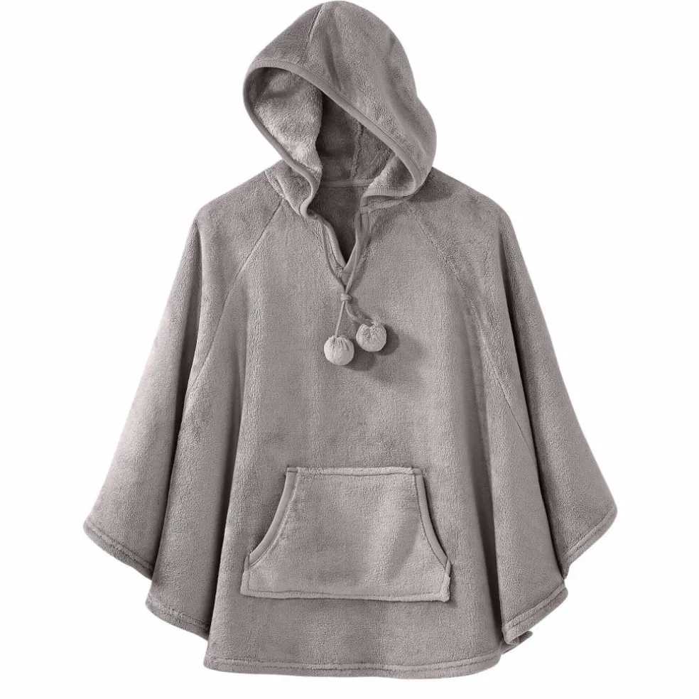 Poncho à capuche, maille polaire toucher peluche