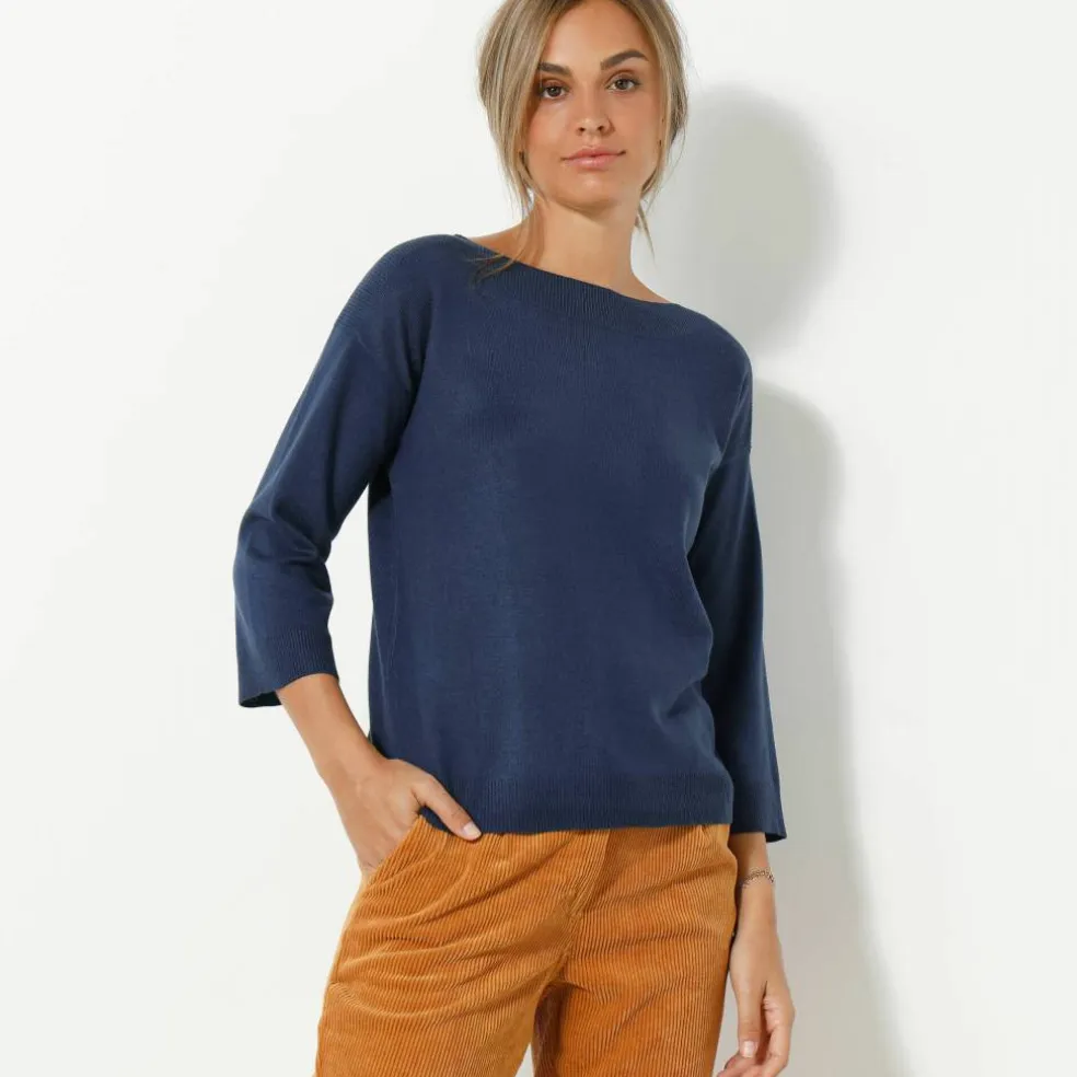Pull col bateau manches 3/4, toucher doux