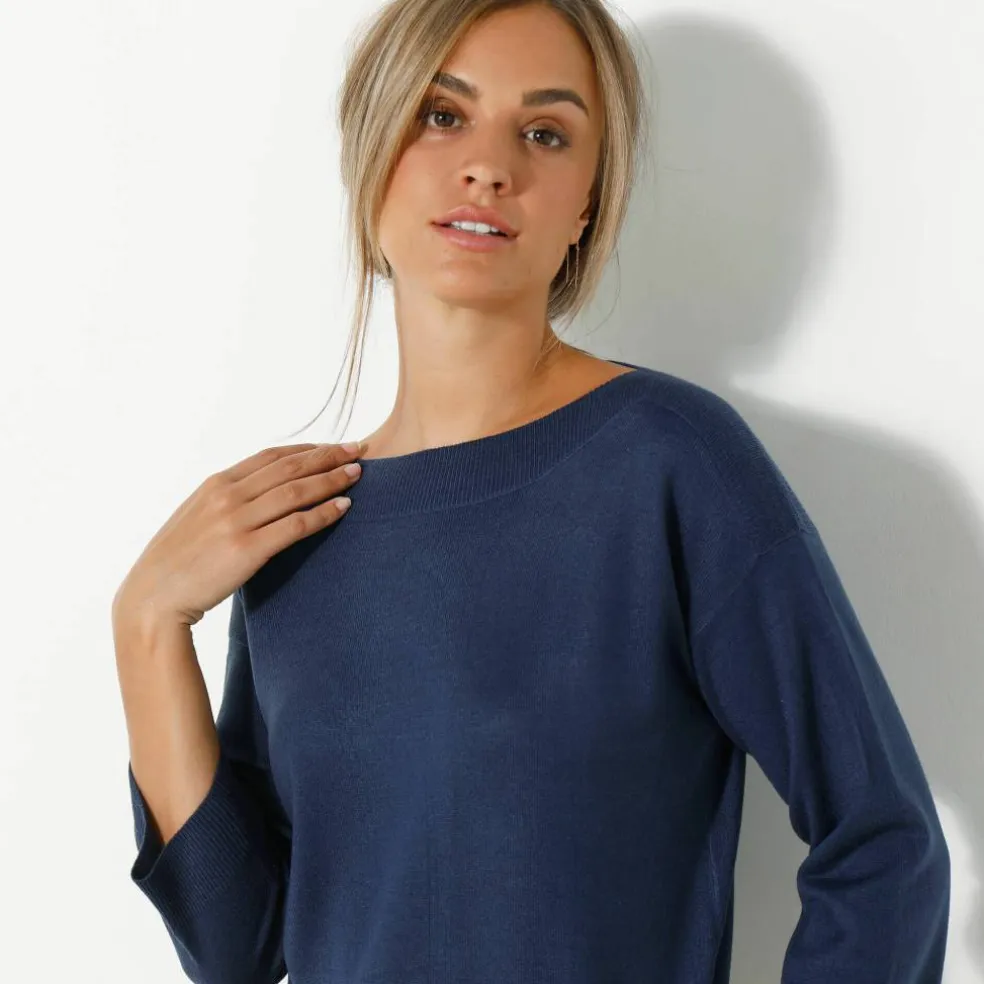 Pull col bateau manches 3/4, toucher doux