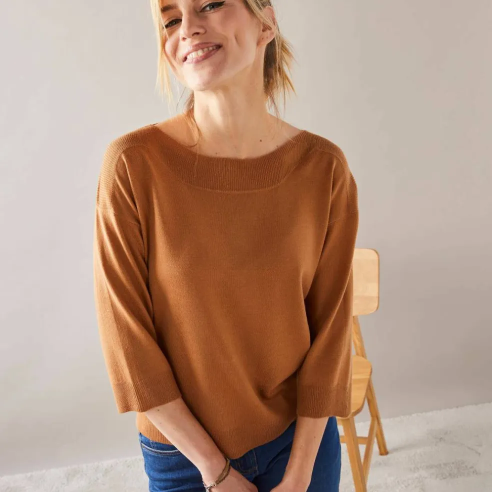 Pull col bateau manches 3/4, toucher doux