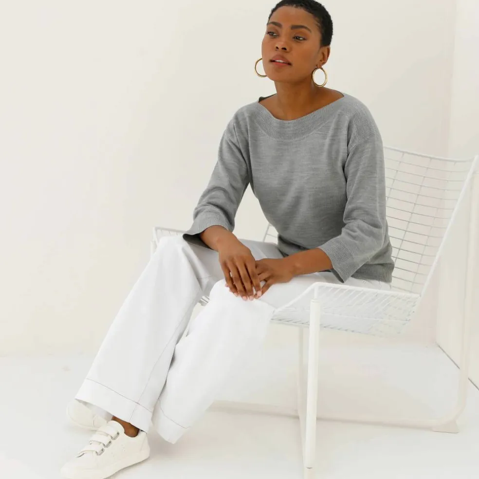 Pull col bateau manches 3/4, toucher doux