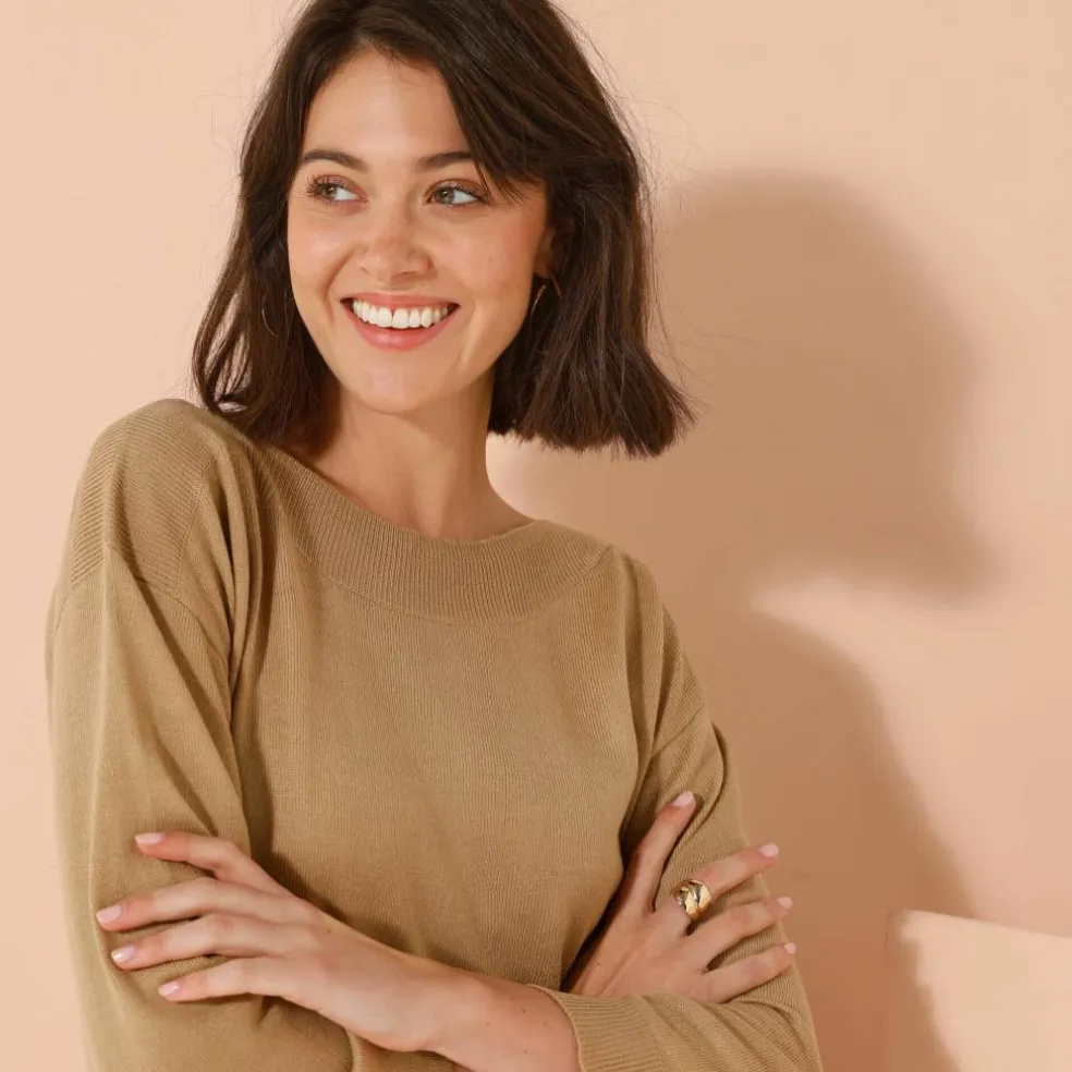 Pull col bateau manches 3/4, toucher doux
