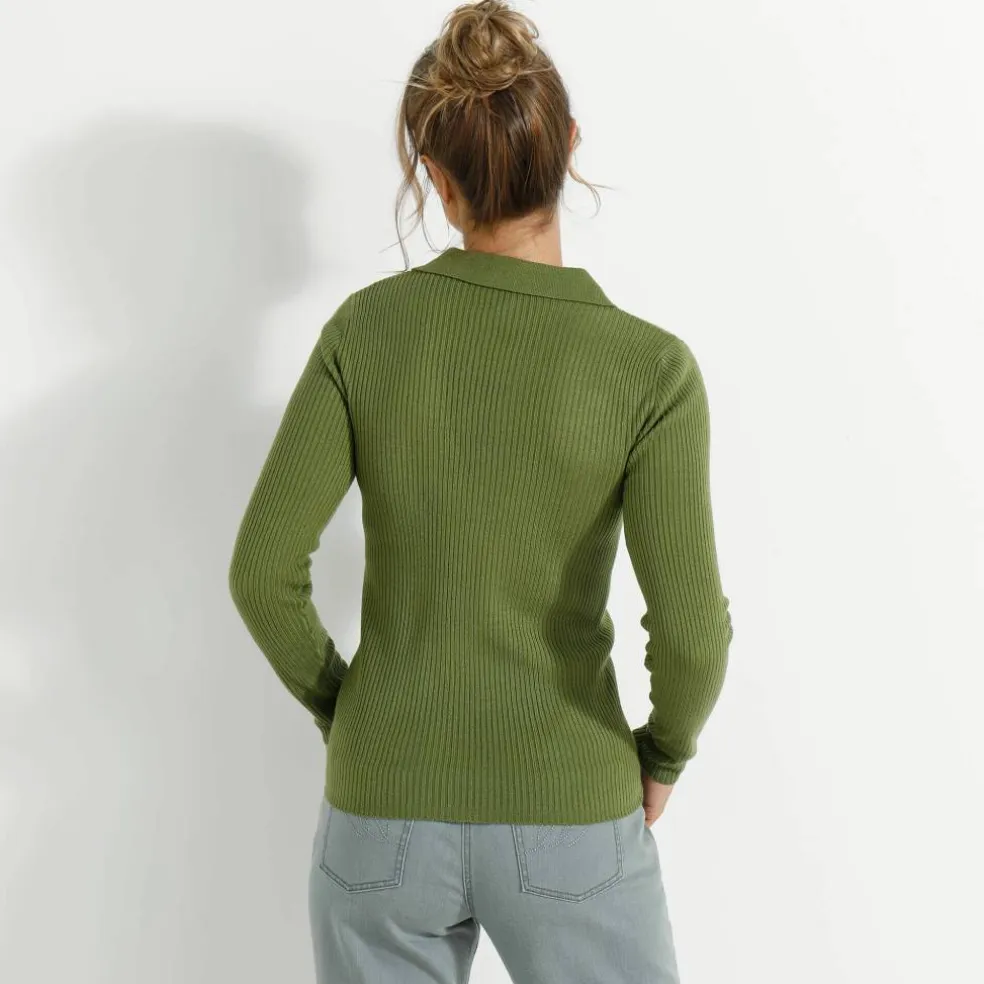 Pull col polo, maille côtelée