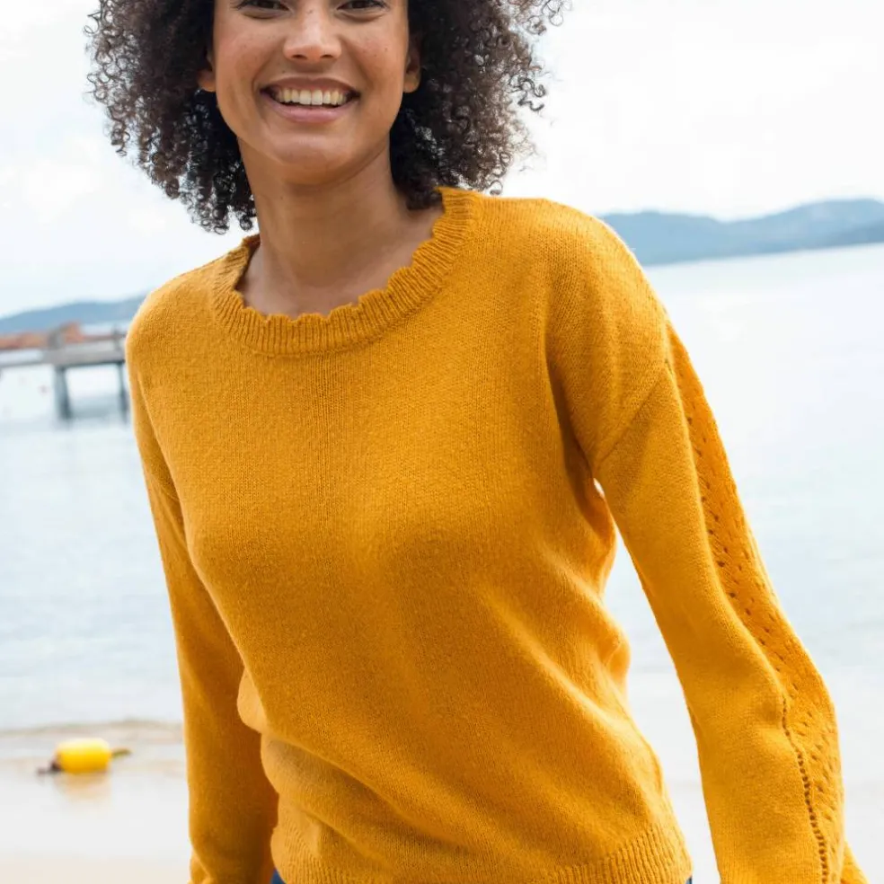 Pull col rond finitions écailles
