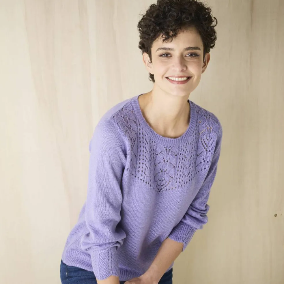 Pull col rond maille ajourée, toucher doux