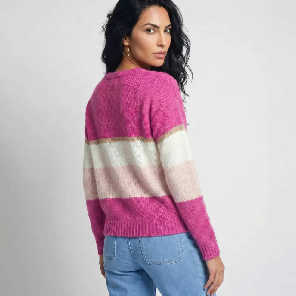 Pull col rond rayé, toucher doux