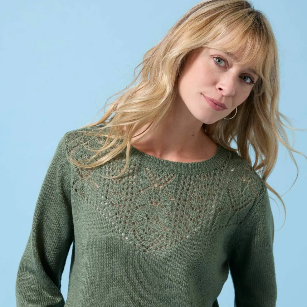 Pull col rond Spécial Petites, maille pointelle