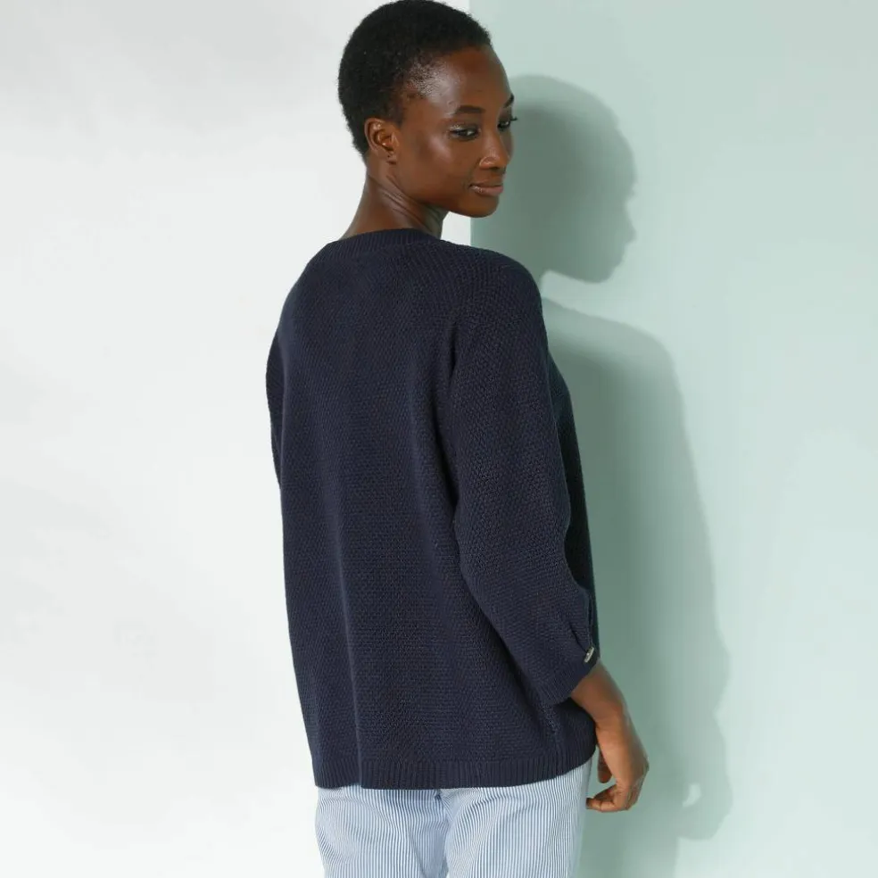 Pull col tunisien manches 3/4, maille fantaisie