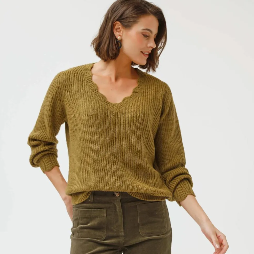 Pull col V, maille anglaise