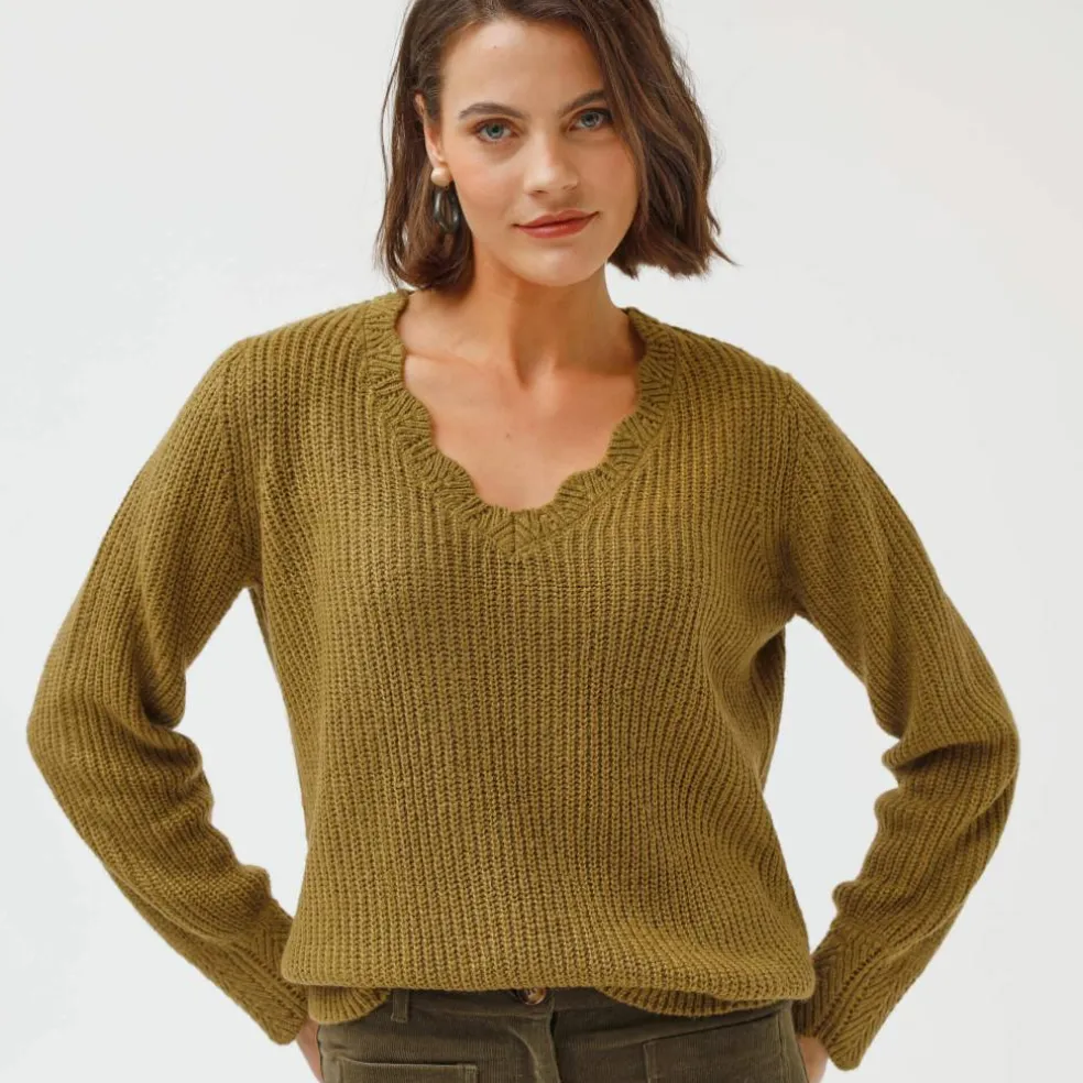 Pull col V, maille anglaise
