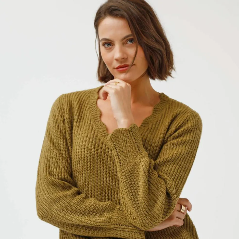 Pull col V, maille anglaise