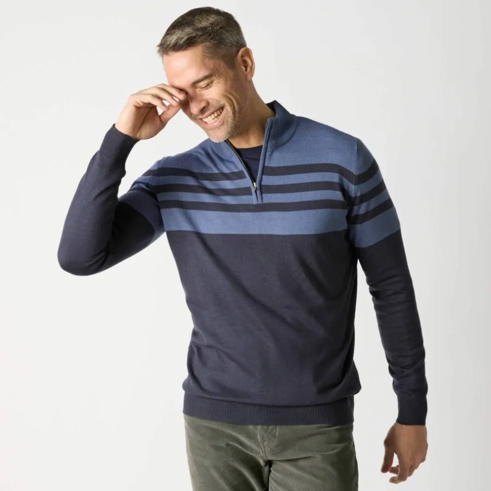 Pull rayé col montant zippé