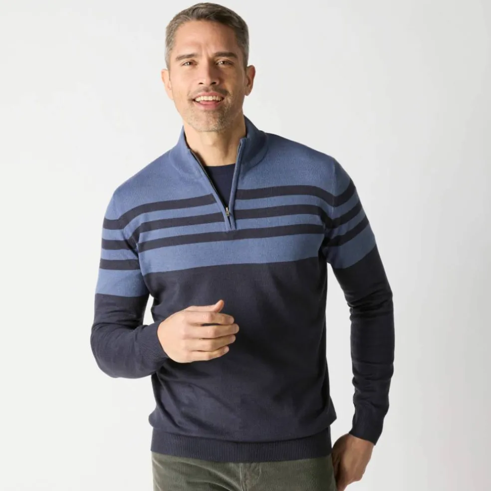 Pull rayé col montant zippé