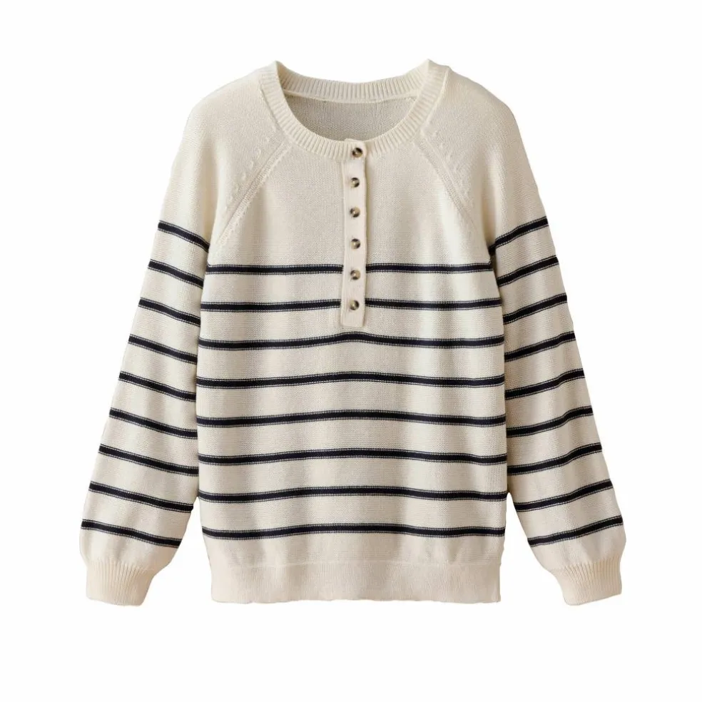 Pull rayé col tunisien boutonné