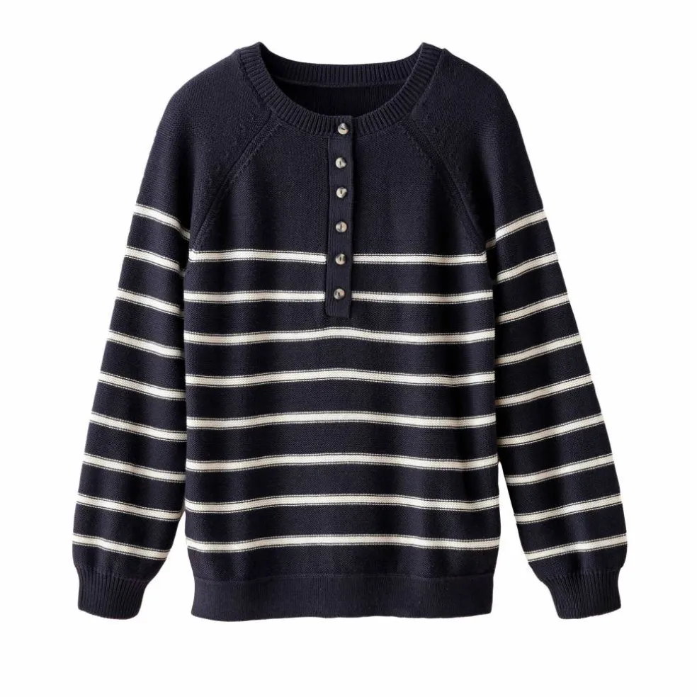 Pull rayé col tunisien boutonné