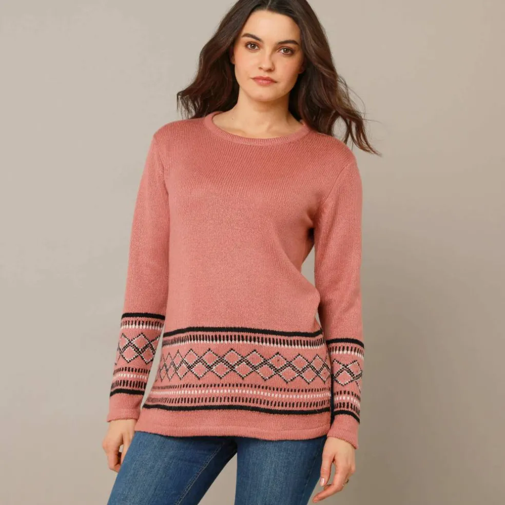 Pull tunique, base et poignets jacquard