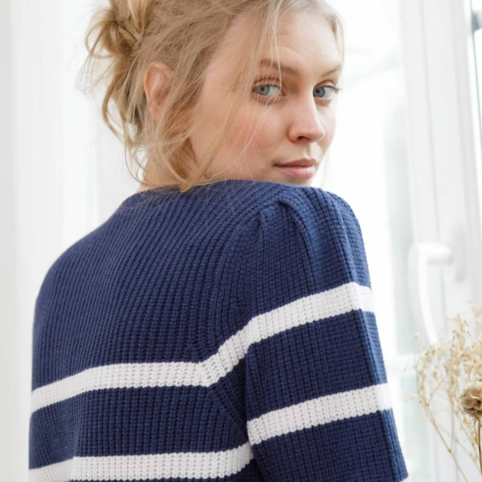 Pull tunique boutons fantaisie, rayé