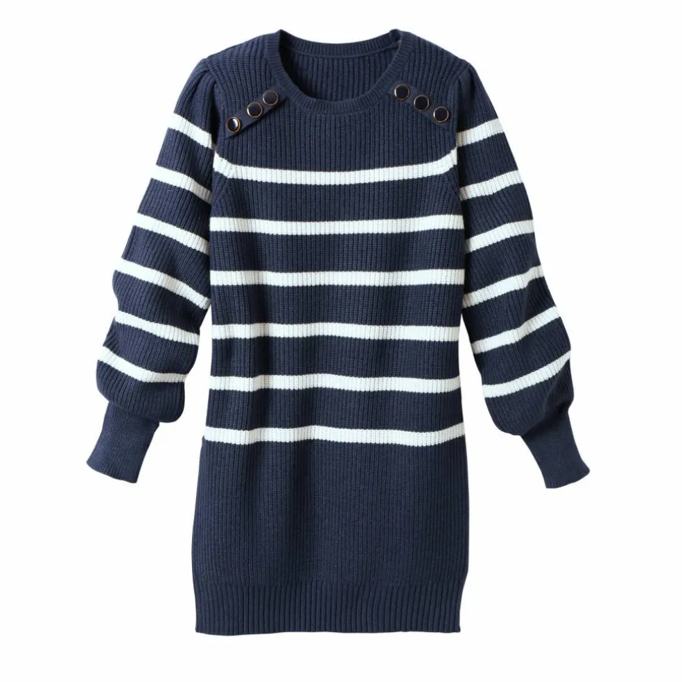 Pull tunique boutons fantaisie, rayé