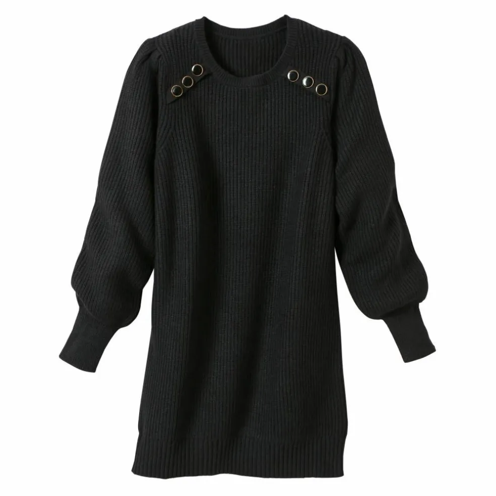 Pull tunique boutons fantaisie toucher doux
