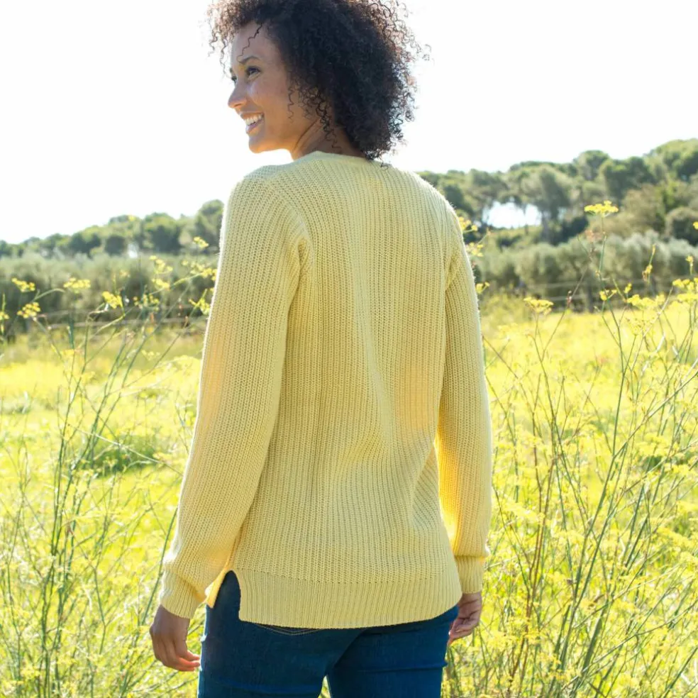 Pull tunique col V, maille anglaise