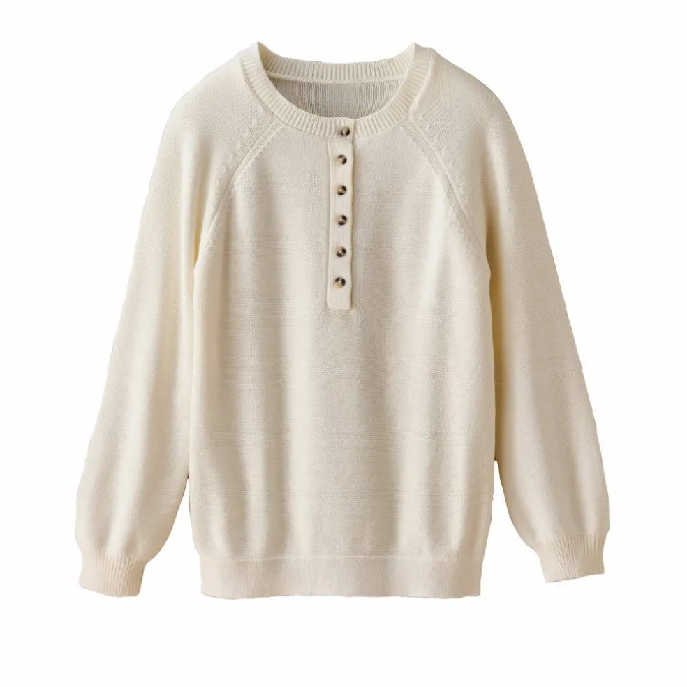 Pull uni col tunisien boutonné