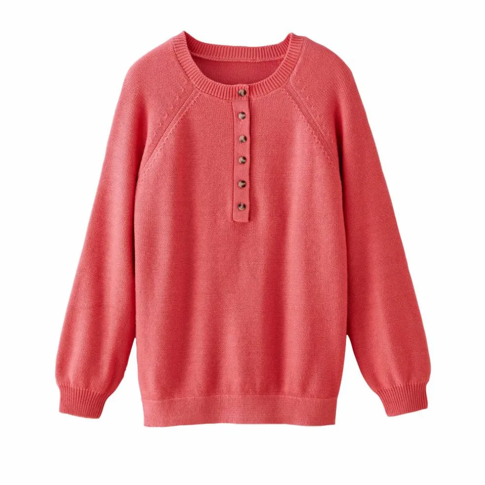 Pull uni col tunisien boutonné