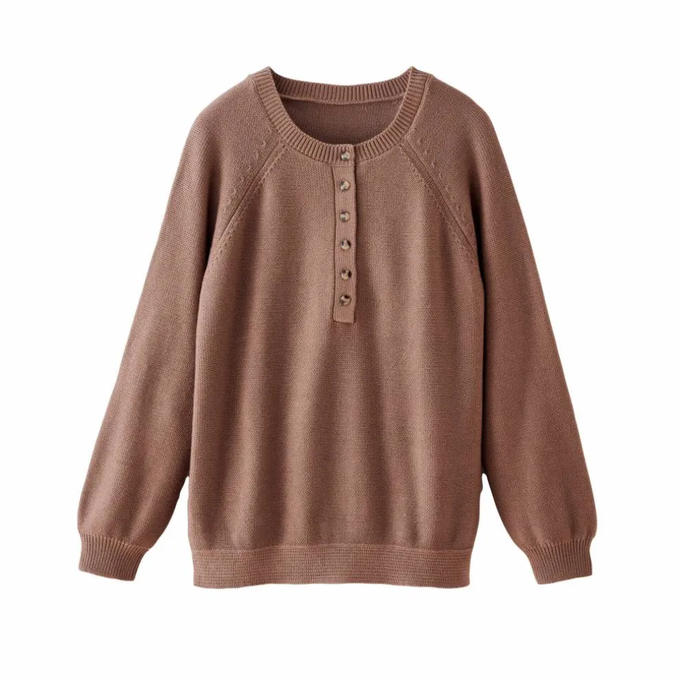 Pull uni col tunisien boutonné
