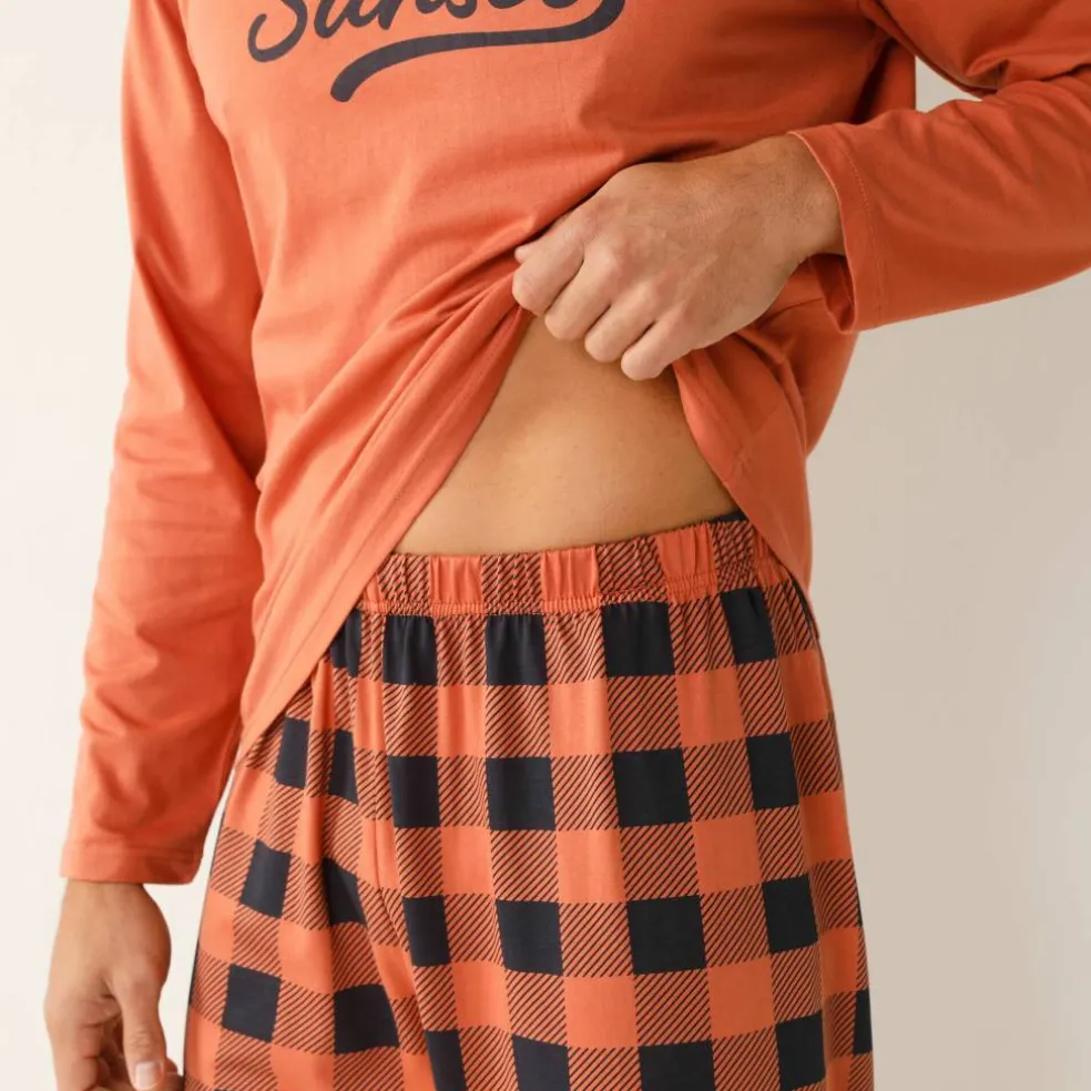 Pyjama coton carreaux manches longues