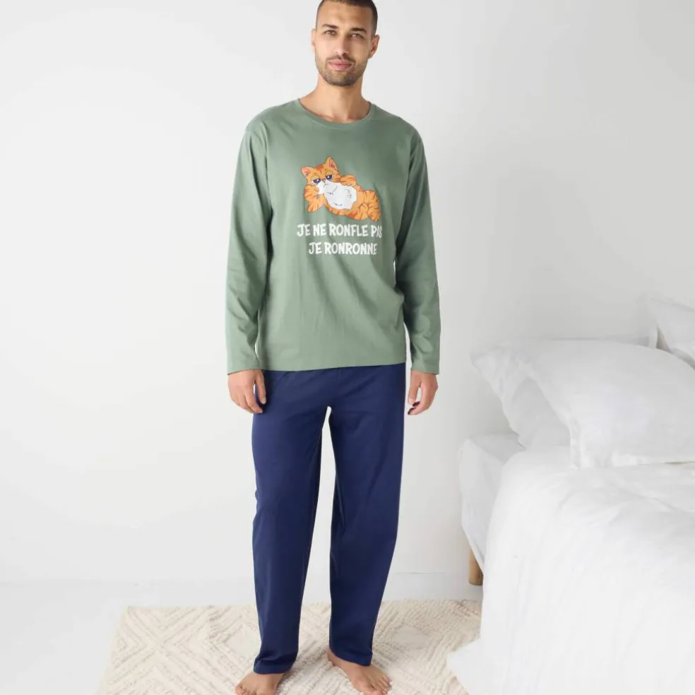 Pyjama coton imprimé message, manches longues