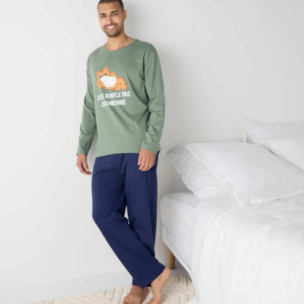 Pyjama coton imprimé message, manches longues