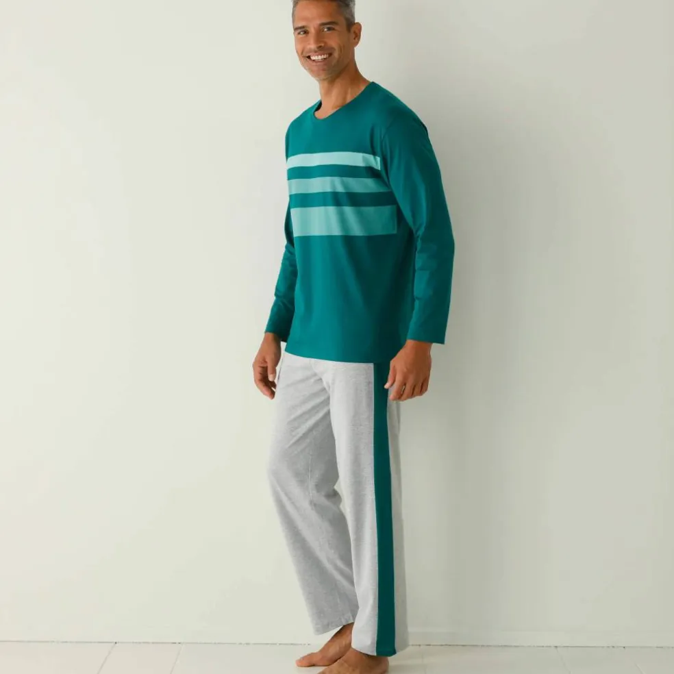 Pyjama coton rayures placées col rond